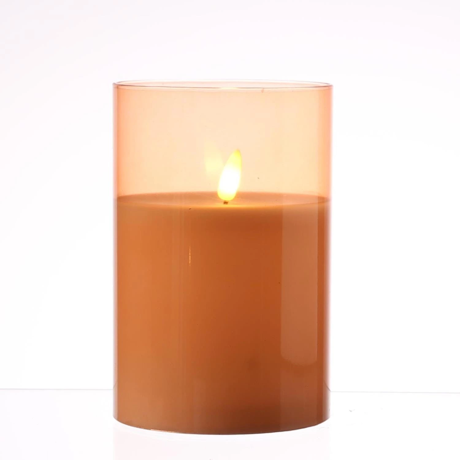 Null LED Kerze Windlicht Glas Echtwachs Flackernd Timer H: 15cm Rund Grau Anthrazit â Bild 4