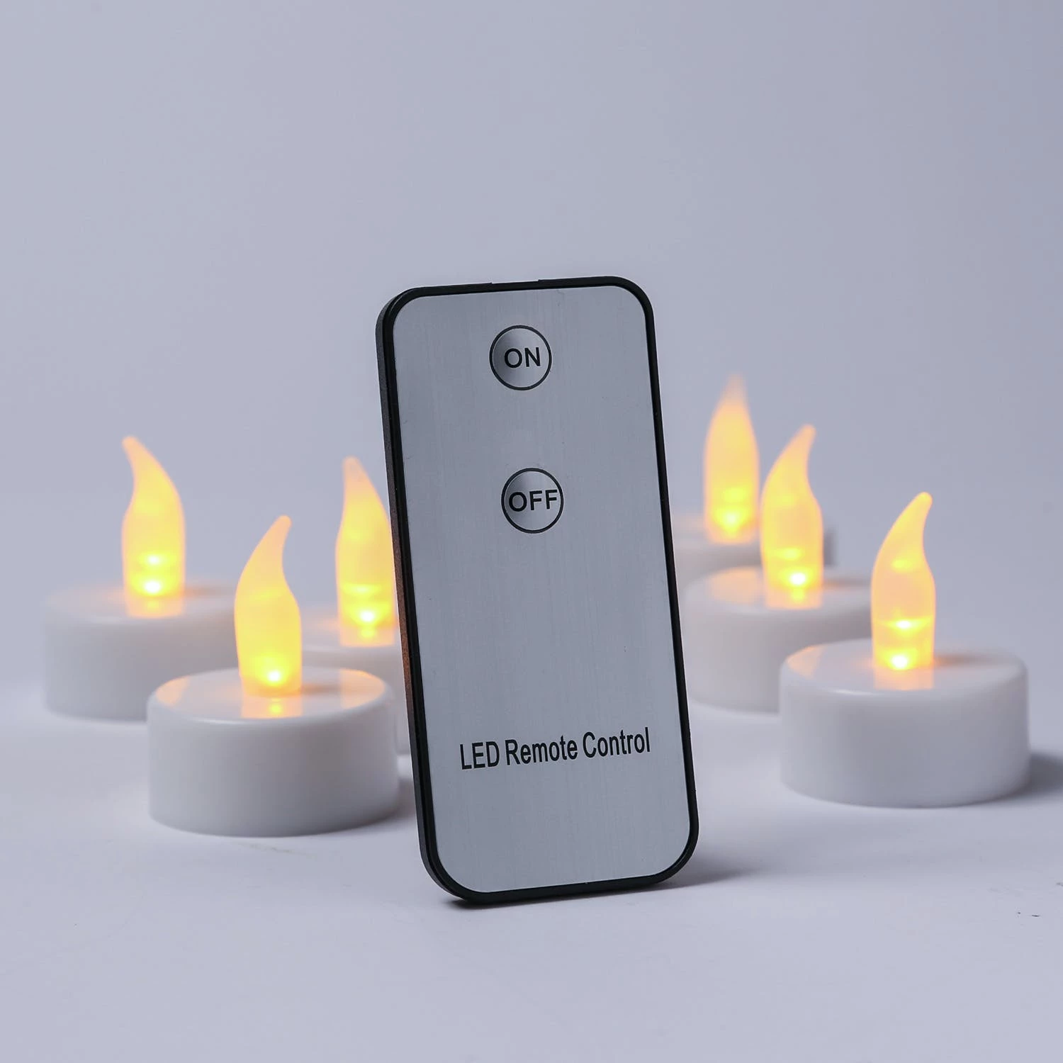 Null LED Teelichter 6er Set Gelb Flackernd D: 3,8cm Fernbedienung Batterie Inkl. Weiß – Bild 6