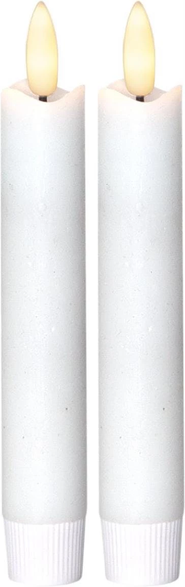 Null LED Stabkerzen Flamme Echtwachs Flackernde LED H: 24,5cm Timer Weiß 2er Set – Bild 3