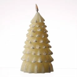Null LED Kerze Tannenbaum Echtwachs Warmweiße 3D Flamme H: 20cm Timer Creme