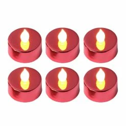 Null LED Teelichter Flackernde Flamme Flammenlos Batterie D: 3,8cm Rot 6 Stück
