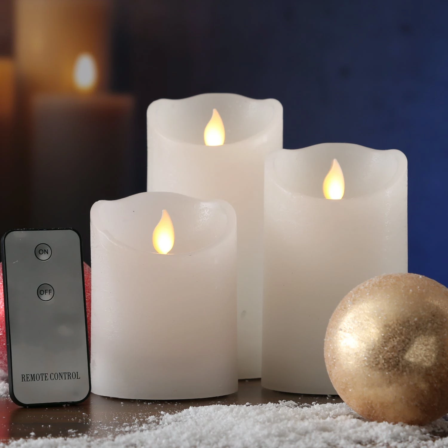 Null LED Kerzenset Echtwachs Bewegliche Flamme Fernbedienung Deko Innen Weiß 3er Set – Bild 6