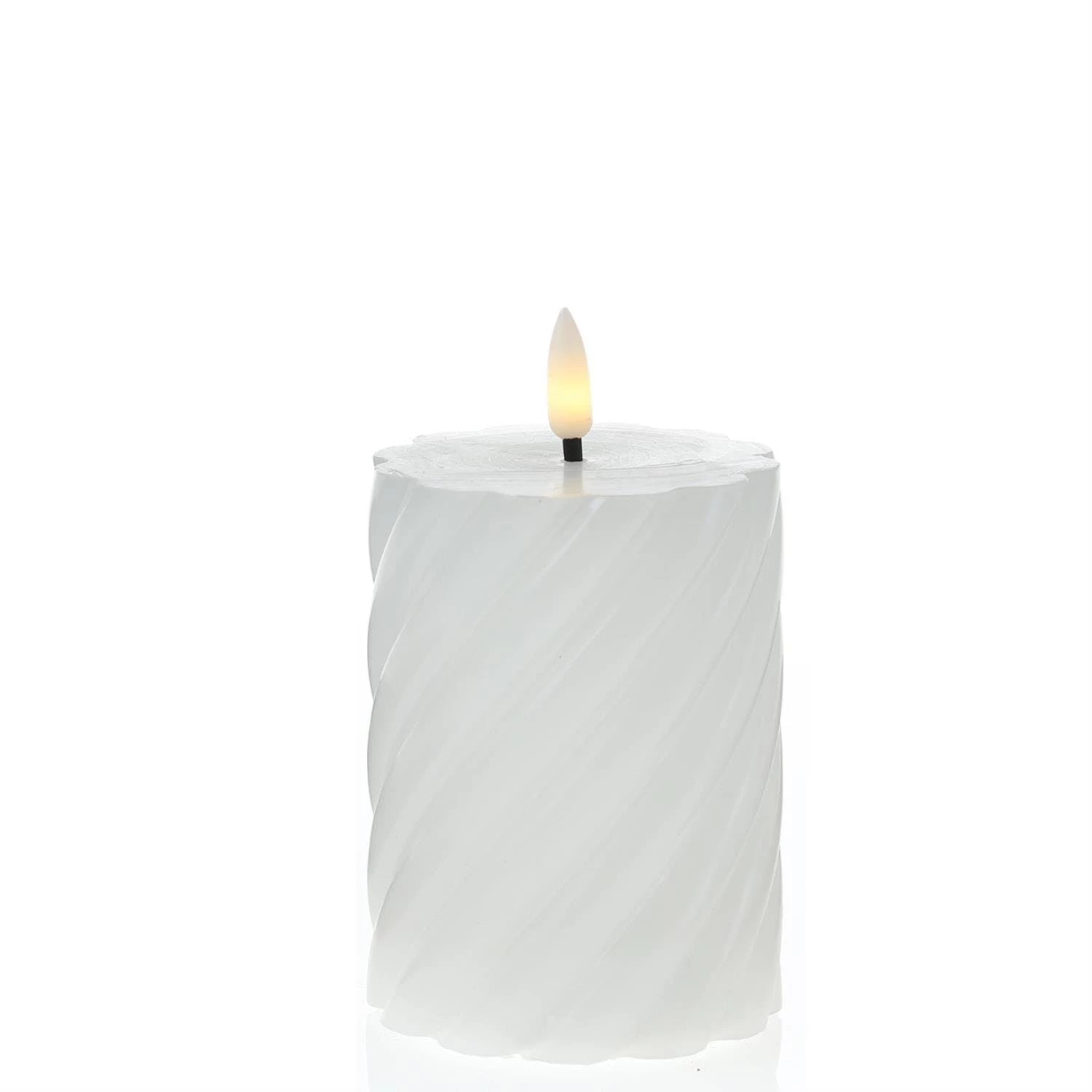 Null LED Kerze Twist Echtwachs Gedrehte Stumpenkerze Flackernd H: 12,5cm Timer Weiß