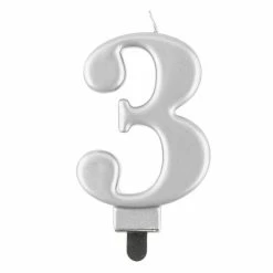 Null Kerze Zahl 3 Silber Metallic