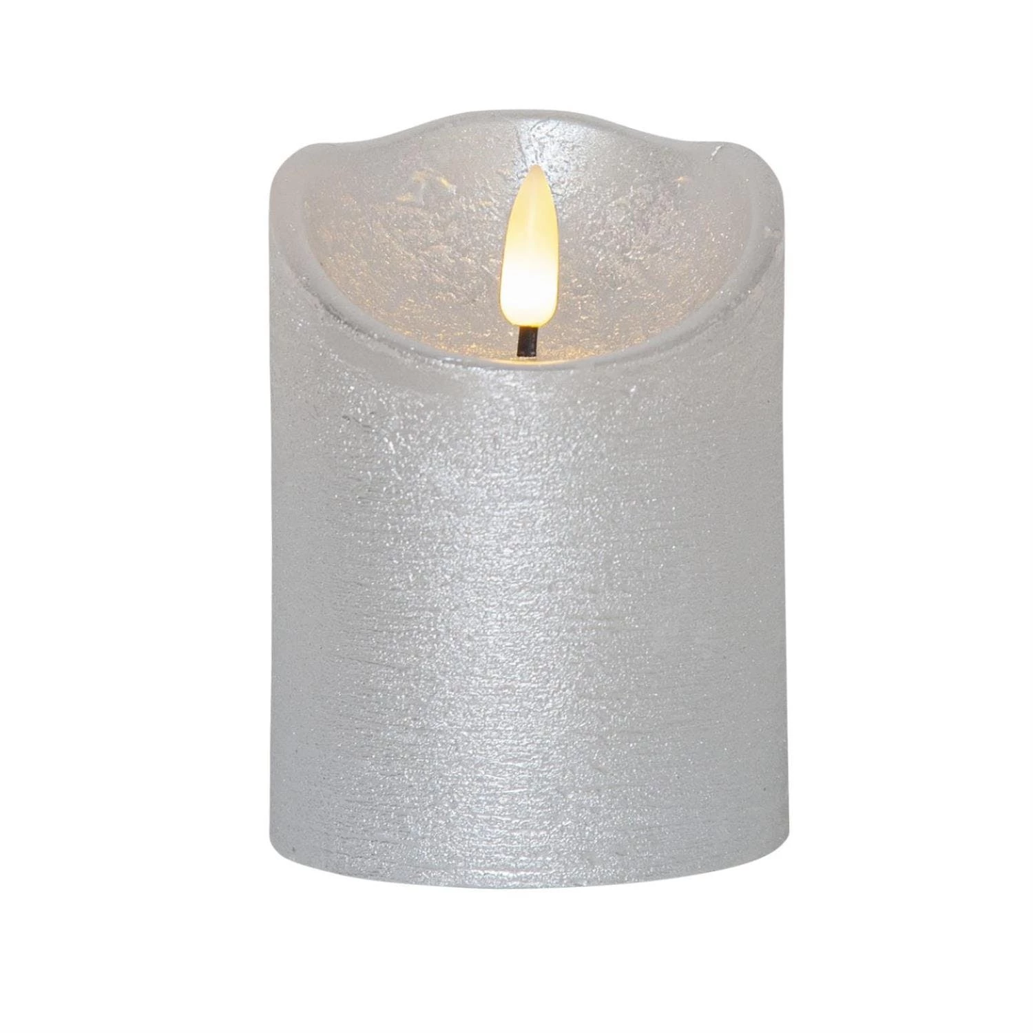 Null LED Kerze Rustik Optik Echtwachs Flackernde Flamme H: 10cm Timer Batterie Silber