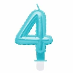 Null Kerze Zahl 4 Hellblau `Folienballon`
