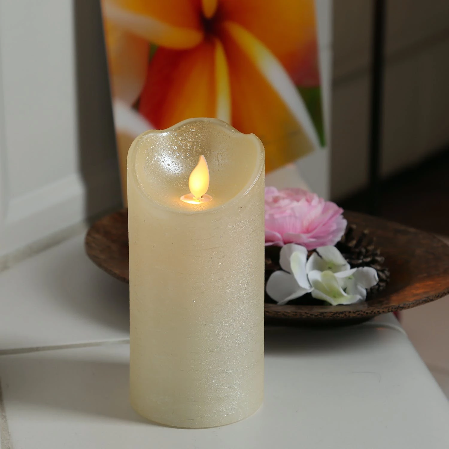 Null LED Kerze TWINKLE Echtwachs Bewegliche Flamme 15cm Timer Creme GlĂ€nzend F. Innen â Bild 7