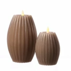 Null LED Kerzenset Liv Echtwachs Mit Rillen Flackernd 2 Größen Timer Taupe 2er Set