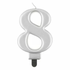 Null Kerze Zahl 8 Silber Metallic