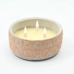 Null Duftkerze CITRONELLA Echtwachs In Tonschale 3 Dochte Gegen Stechmücken Rosa