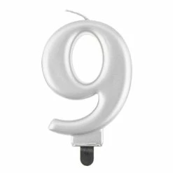 Null Kerze Zahl 9 Silber Metallic