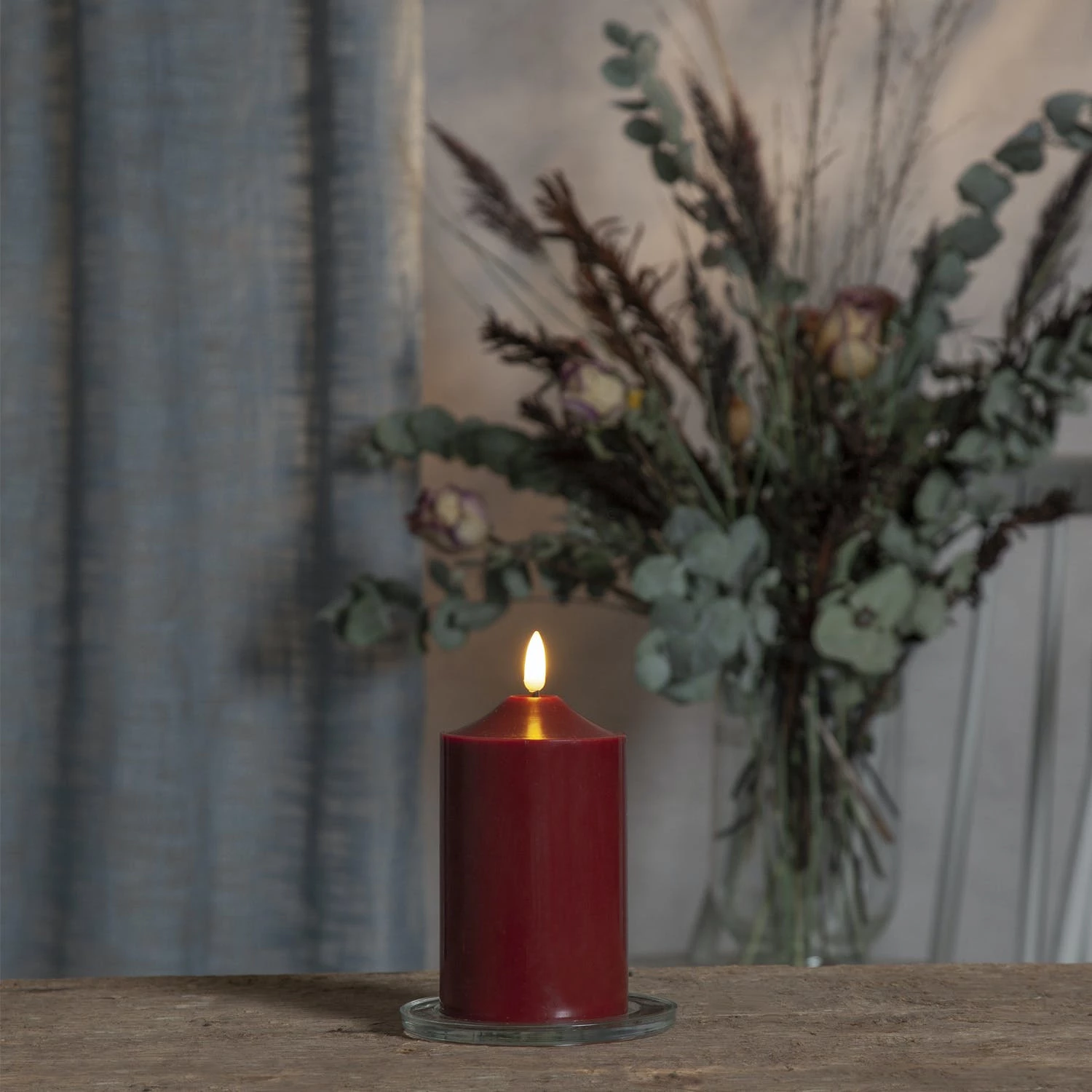 Null LED Kerze Flamme Echtwachs 3D Flamme H: 15cm, D: 7,5cm Batterie Timer Rot – Bild 6