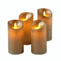 Null LED Kerzenset Adventskerzen Echtwachs Bewegl.Flamme Zum Auspusten 15cm Gold 4St.