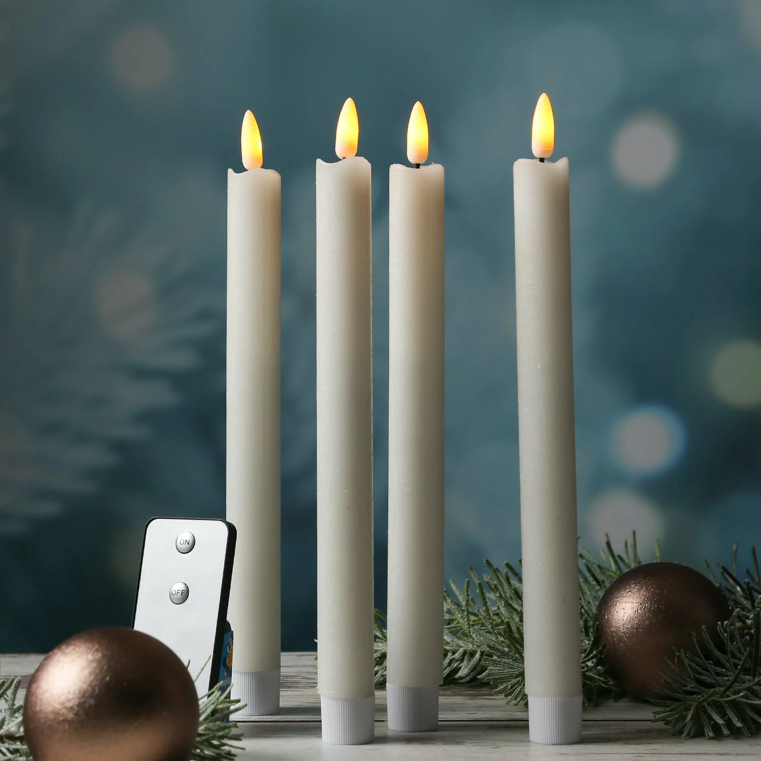 Null LED Stabkerzen Tafelkerzen 3D Flamme Flackernd Echtwachs Fernbedienung Weiß 4St. – Bild 6