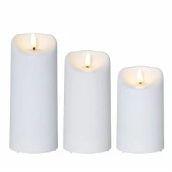 Null LED Kerzenset Flamme Kunststoff Für Außen 3D Flamme Flackernd Timer Weiß 3Stück
