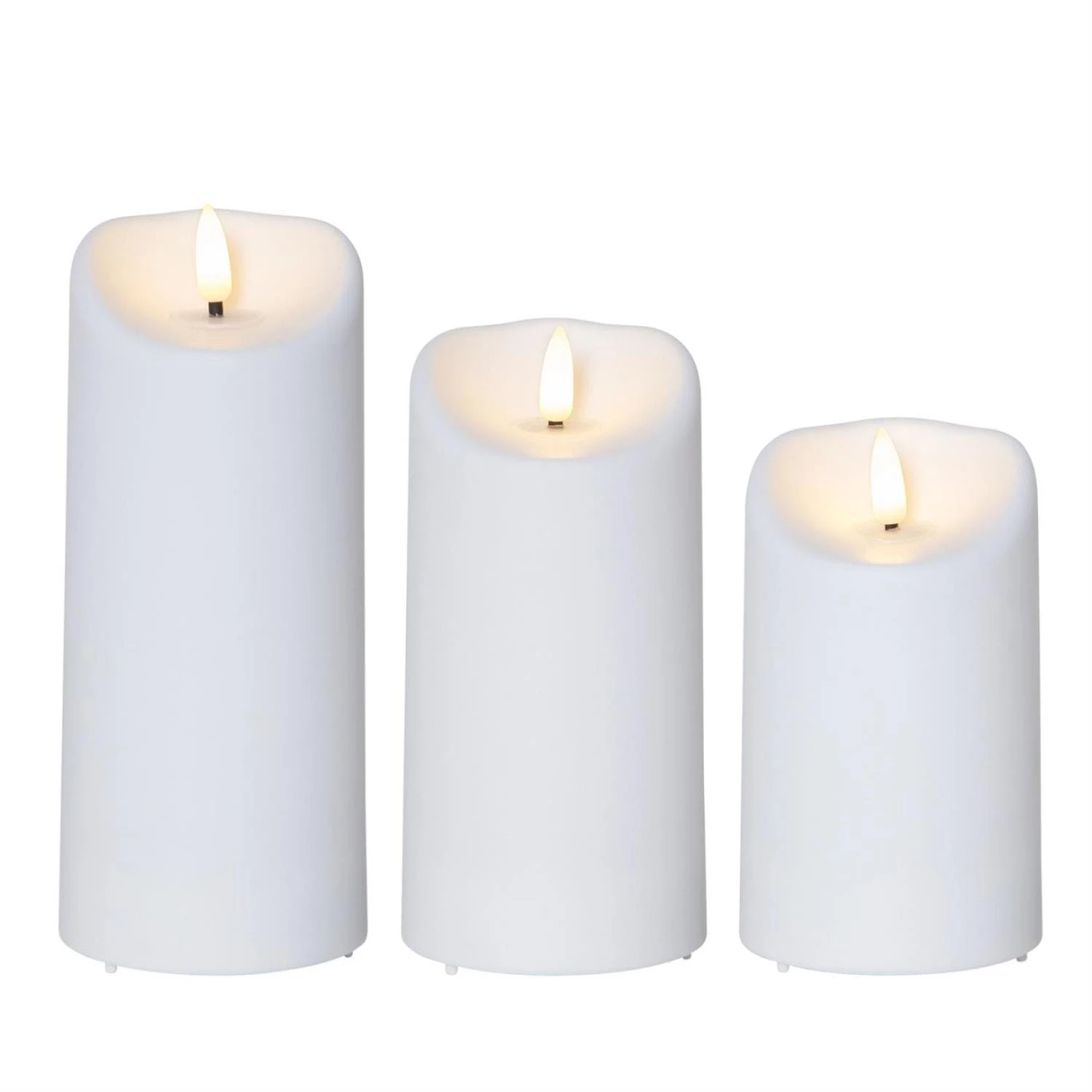 Null LED Kerzenset Flamme Kunststoff Für Außen 3D Flamme Flackernd Timer Weiß 3Stück