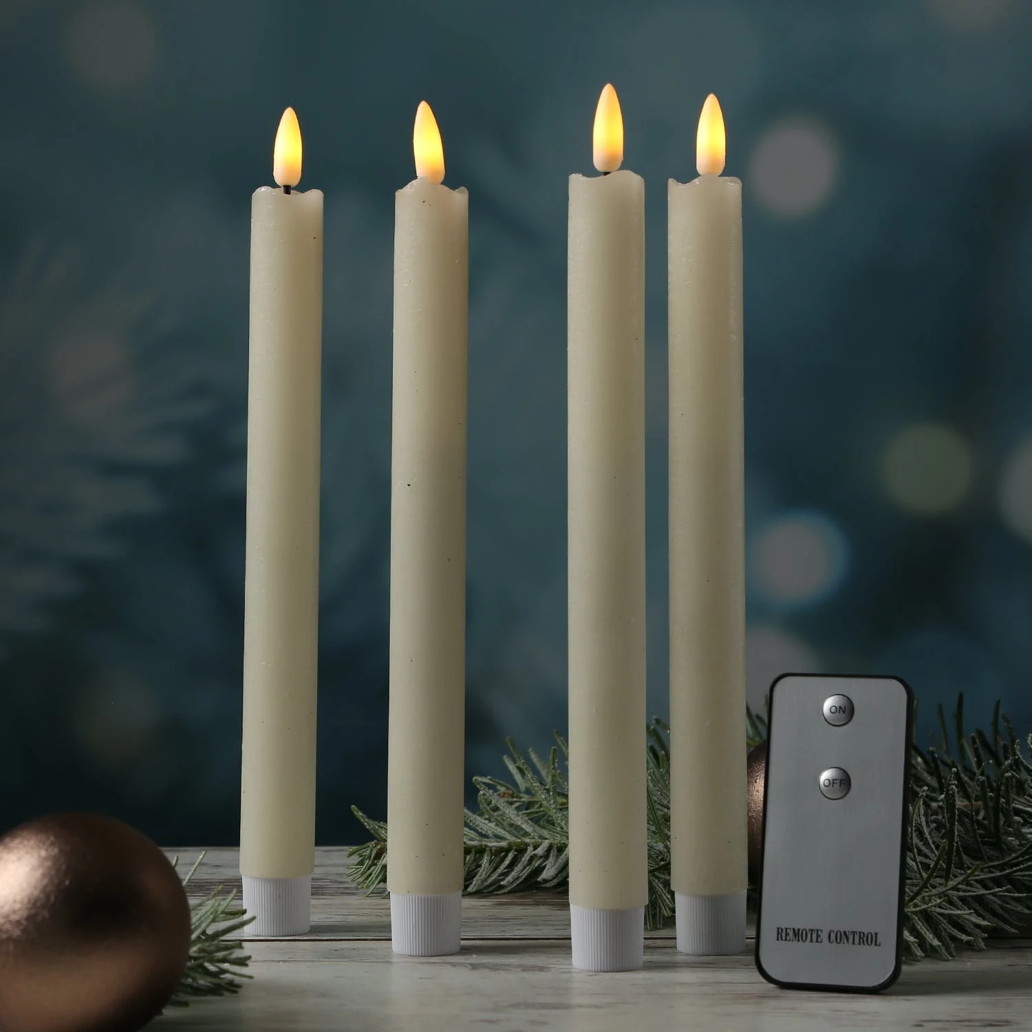 Null LED Stabkerzen Tafelkerzen 3D Flamme Flackernd Echtwachs Fernbedienung Creme 4St – Bild 6