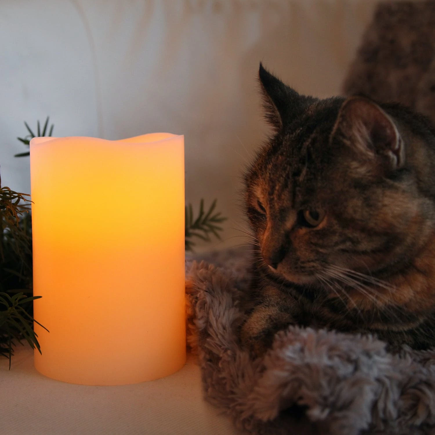 Null LED Stumpenkerze Big XL Echtwachs Flackernd Timer H: 15cm D: 10cm Creme – Bild 2