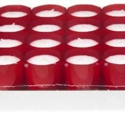 Null Refill Kerzen / Teelichteinsatz In Rot, Ø50x65 Mm, 24 Stück - Brenndauer Ca. 24 Std.